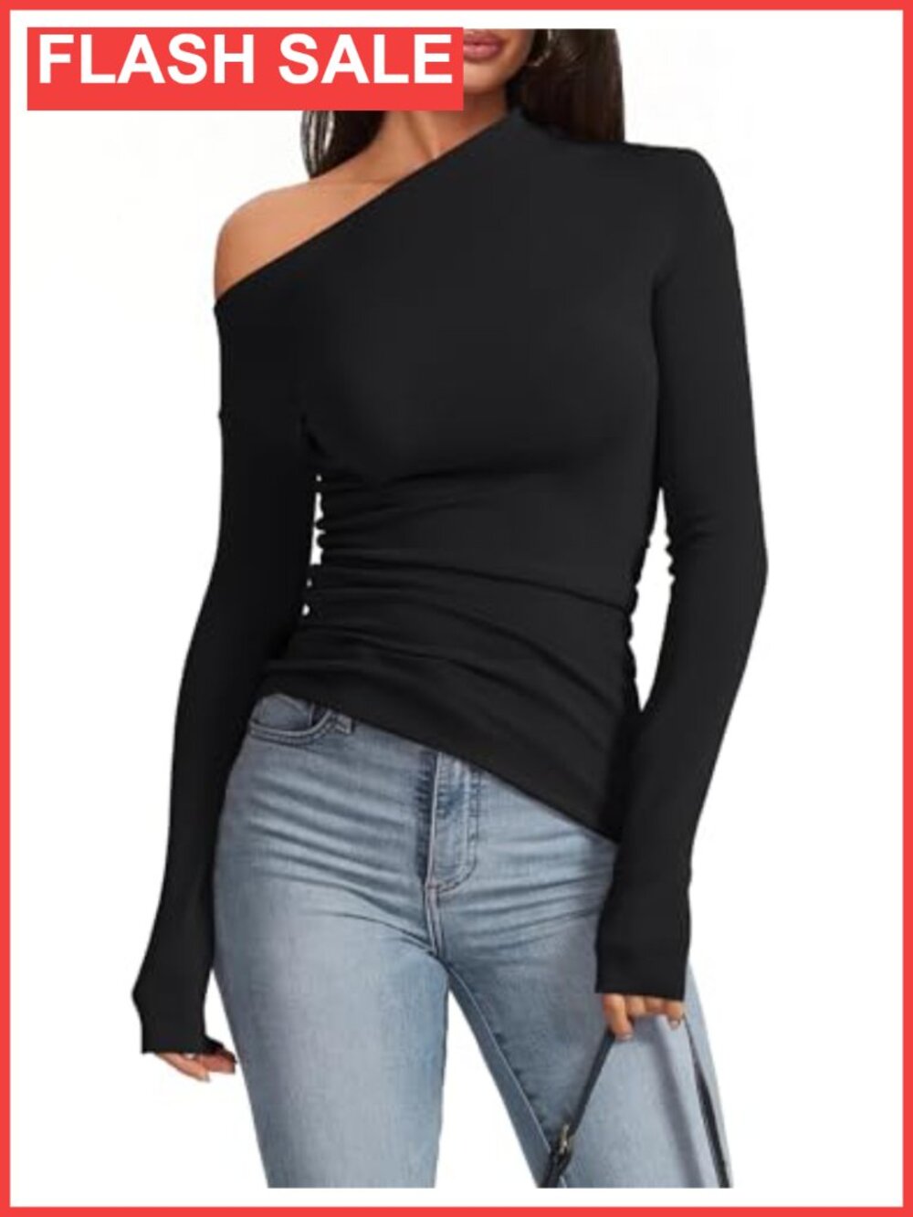Womens Off Shoulder Long Sleeve Knit Top Asymmetrical High Low Hem Dressy